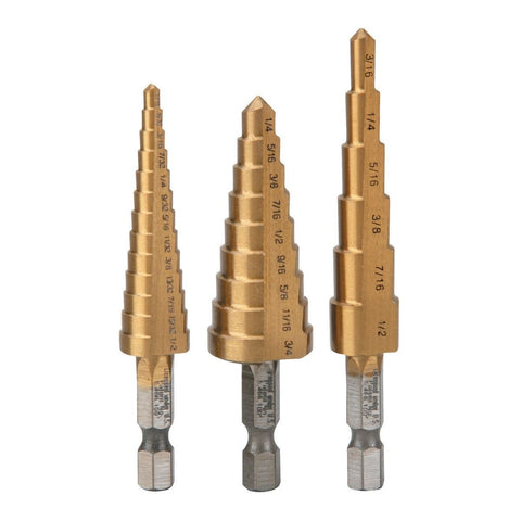 Brocas Escalonadas Cónicas Aleación Nitruro De Titanio 3pcs.