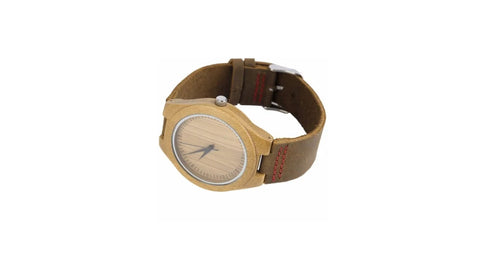 Reloj De Piel Genuina y Bamboo